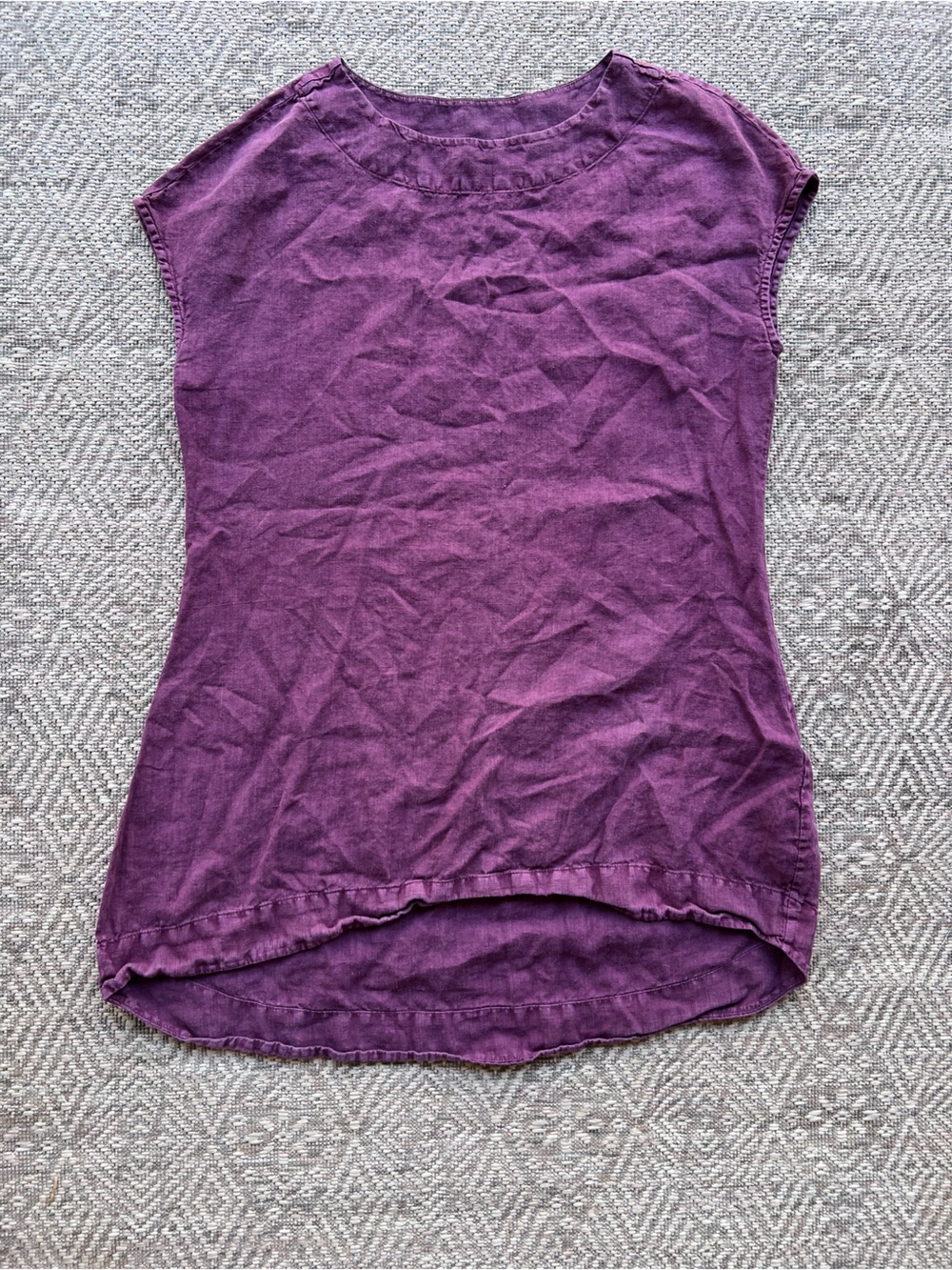Bryn Walker Linen Tunic Top Small Purple Cap Sleeve Lagenlook Made in USA